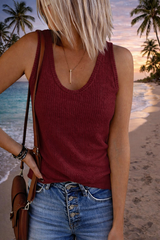 Scoop Neck Ribbed Solid Sleeveless Top