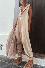 La Vie Pocketed Half Button Hoodied Jumpsuit(5 Colors Available)