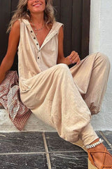 La Vie Pocketed Half Button Hoodied Jumpsuit(5 Colors Available)