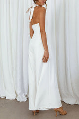 White Halter Neck Wide-Leg Jumpsuit