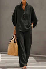 Stand-Collar Blouse with Bell Sleeves