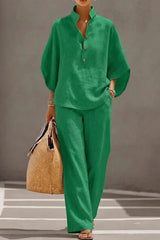 Stand-Collar Blouse with Bell Sleeves