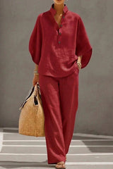 Stand-Collar Blouse with Bell Sleeves