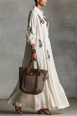 White Butterfly Print Shirt-Collar Maxi Dress - Casual Elegant V-Neck Loose Dress for Summer