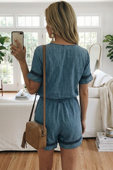 Effortless Tencel Denim Romper – Lightweight Drawstring Waist Casual Playsuit