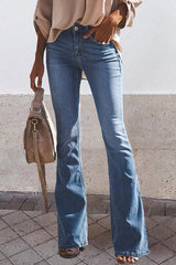 Mid-waist Washed Flared Jeans