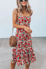 Floral Sleeveless Midi Ruffle Dress