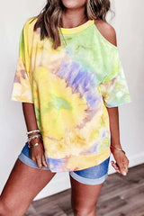 Heididress Cold Shoulder Short Sleeve Tie Dye T-shirt