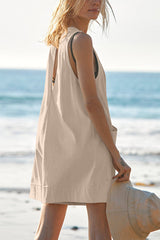 Solid Color Casual Round Neck Sleeveless Pocket Loose Rompers