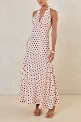 Amelie Halter Maxi Dress (Cream/Red Polka)