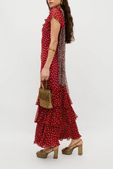 Vintage Red Polka Dot Ruffle Maxi Dress – Romantic Boho Summer Dress with Tiered Hem
