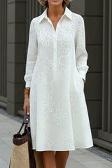 Elegant Floral Embroidered Shirt-collar Dress