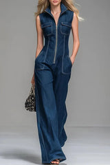 Women's Casual 100% Cotton Zipper Denim Jumpsuit