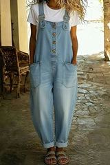 Women's Casual Denim Jumpsuit With Adjustable Buckles