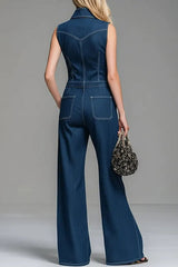 Women's Casual 100% Cotton Zipper Denim Jumpsuit