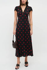 Boho Floral Midi Dress – Vintage Rose Print V-Neck Summer Vacation Dress