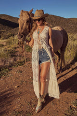 Desert Honey Ruffle Lace Front Tie Top