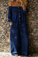 Women's Casual Long-sleeved Washed Cotton Denim Jumpsuit