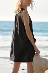 Solid Color Casual Round Neck Sleeveless Pocket Loose Rompers