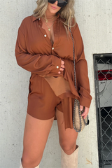 Women's Satin Covered Nights Romper Dress Set
