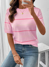 Women's  Crewneck Short Sleeve Knit Striped Tops