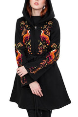 Vulpine Fox Embroidery Flared Hoodie