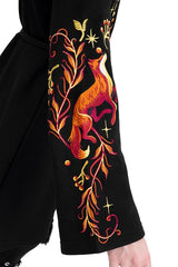 Vulpine Fox Embroidery Flared Hoodie